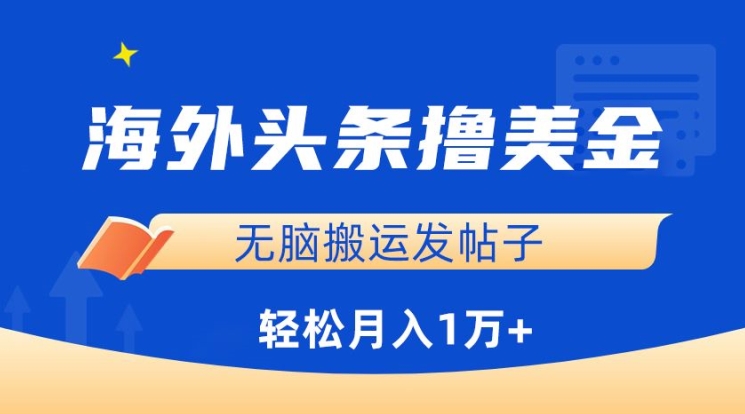 海外头条撸美金，无脑搬运发帖子，月入1万+，小白轻松掌握-自学资料及项目