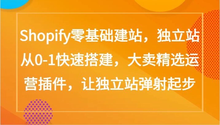 Shopify零基础建站，独立站从0-1快速搭建，大卖精选运营插件，让独立站弹射起步-自学资料及项目