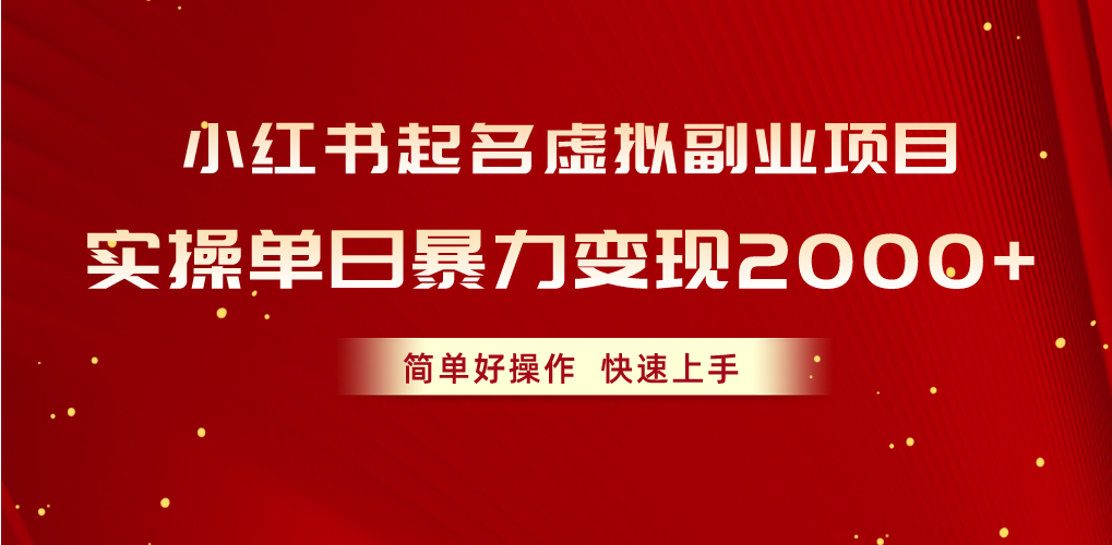 （10856期）小红书起名虚拟副业项目，实操单日暴力变现2000+，简单好操作，快速上手-自学资料及项目