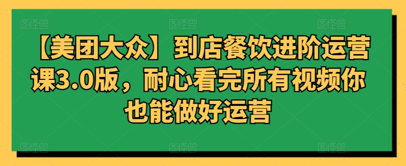 【美团大众】到店餐饮进阶运营课3.0版，耐心看完所有视频你也能做好运营-自学资料及项目